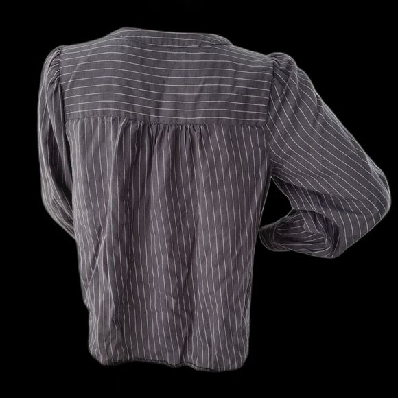 Loft 100% Cotton Modest Grey Striped Pleated Blouse size Petite Small - Picture 3 of 8